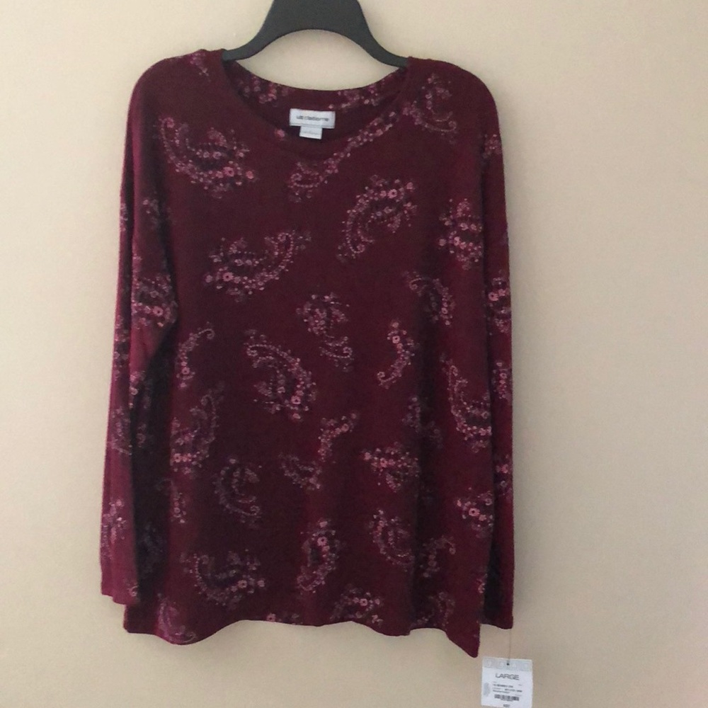 Liz Claiborne Long Sleeve Seamed Tee - Picture 2 of 5